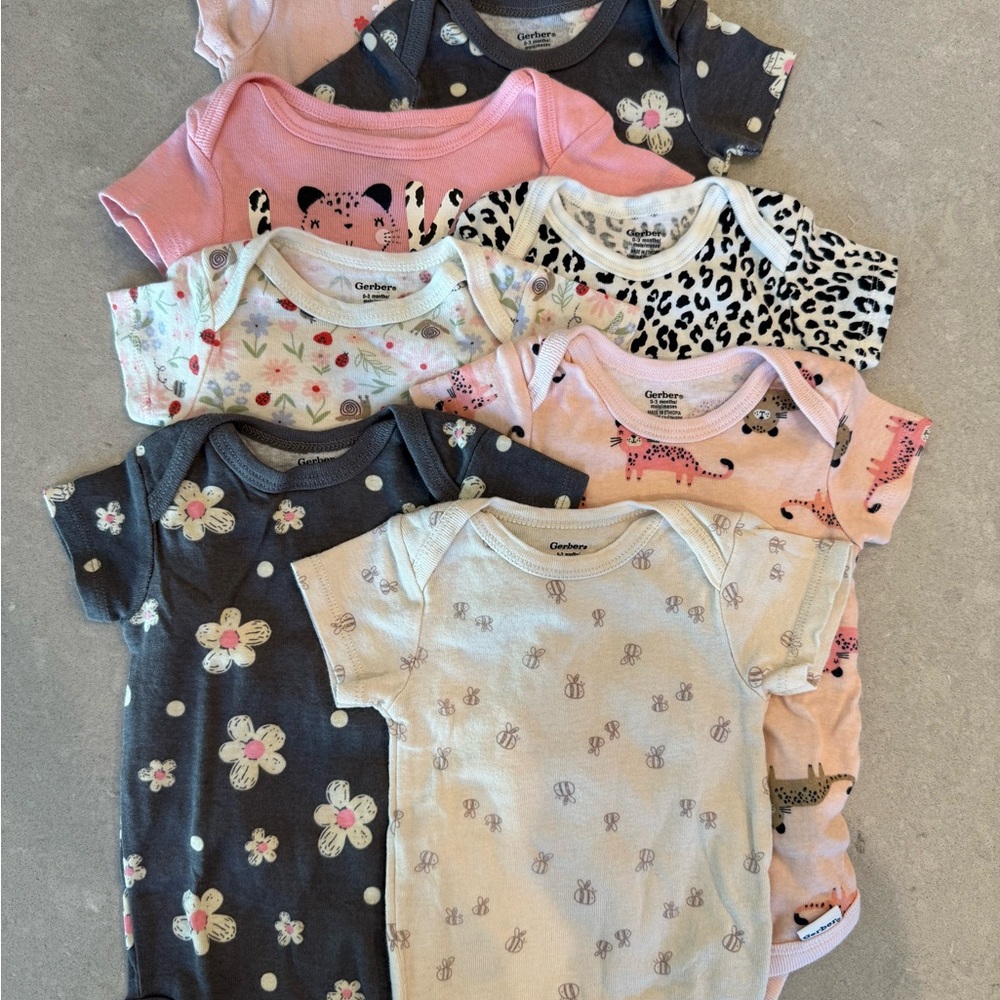 Gerber Baby Onesie - Pink with Floral Accents